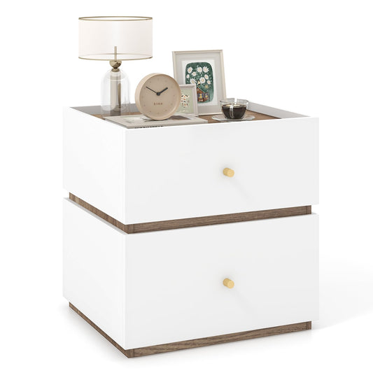 2-Drawer Modern Bedside Table with Storage Compact Floor Night Table