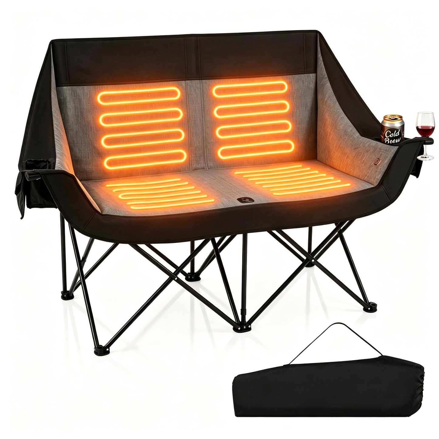 Oversized Heated Double Camping Chair, 3 Heat Levels, 300kg
