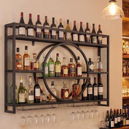 Wall Mounted Wine Rack, 5-Tier Hanging Bar Shelves with Glass Holder