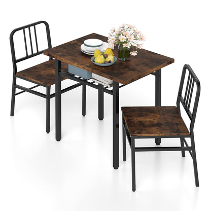 3-Piece Dining Table Set with Storage Rack and Metal Legs