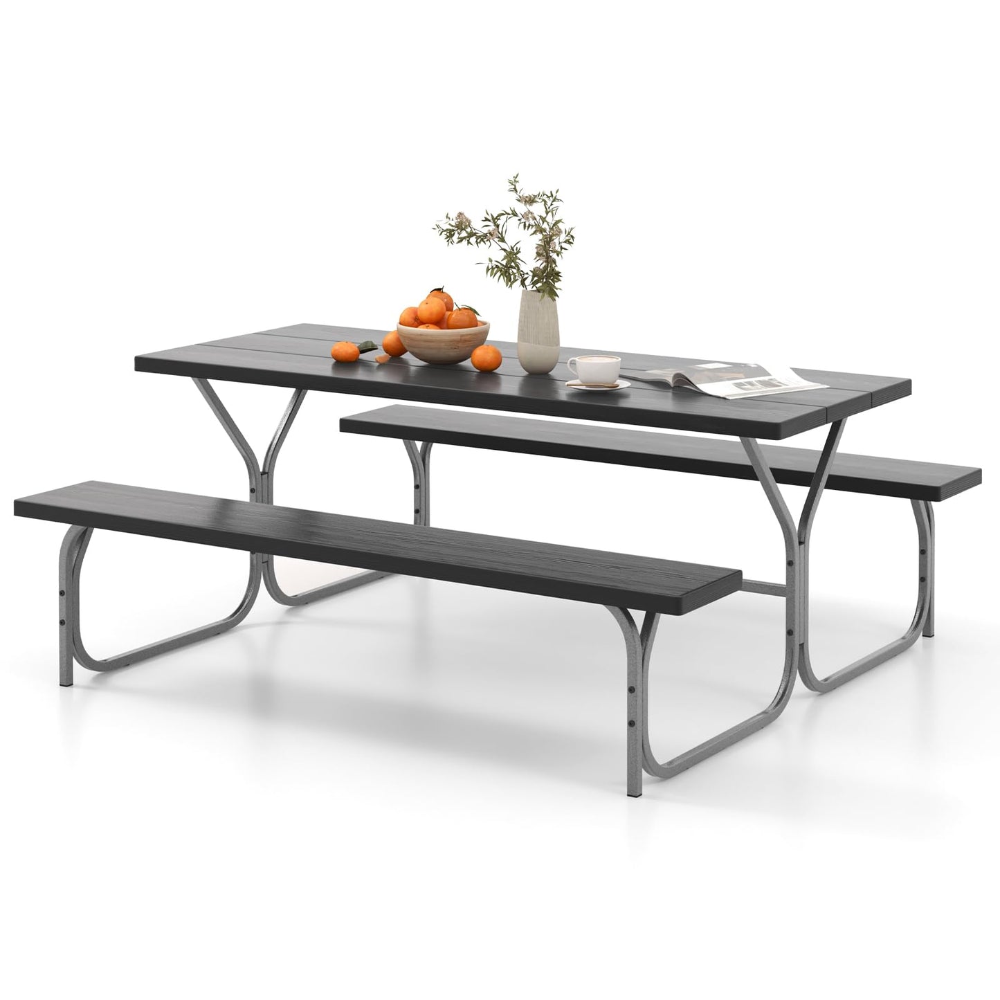 8 Seater Outdoor Heavy Duty Picnic Table and Bench Set with Umbrella Hole
