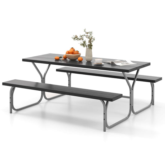 8 Seater Outdoor Heavy Duty Picnic Table and Bench Set with Umbrella Hole