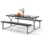 8 Seater Outdoor Heavy Duty Picnic Table and Bench Set with Umbrella Hole