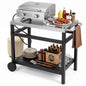 Outdoor Grill Dining Cart, Movable Pizza Oven Table Stand Trolley