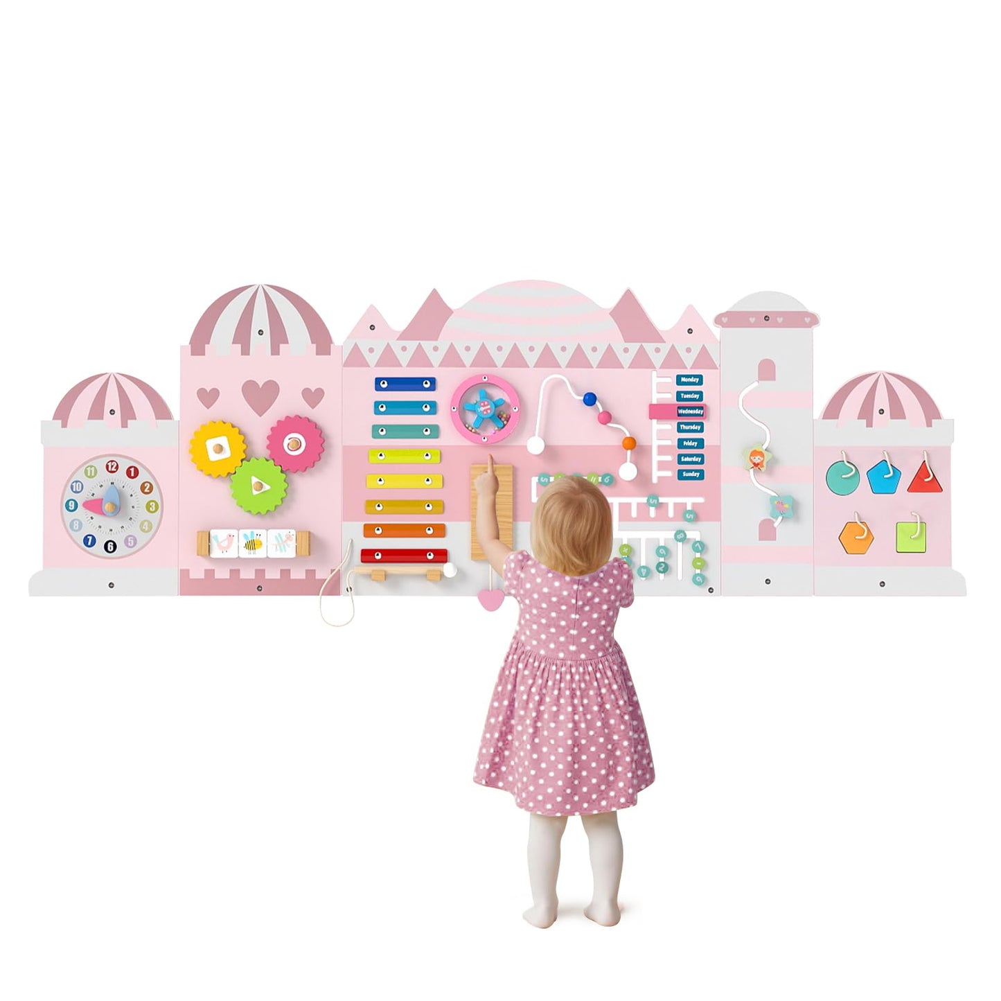 Castle Sensory Wall, 11 in 1 Activity Wall Busy Board Panels Montessori Toddler