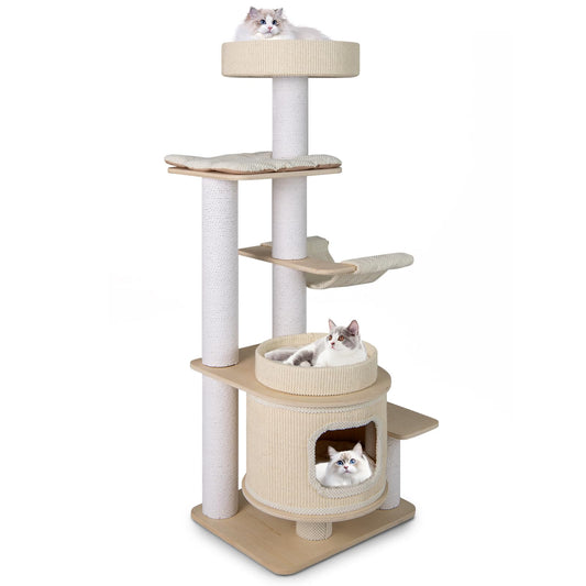 Cat Tree, Tall Multi-Layer Cats Tower with Comfy Padded Top Perch