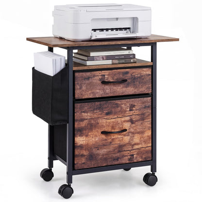 Mobile File Cabinet with 2 Drawers, Rolling Printer Stand with Extended Tabletop