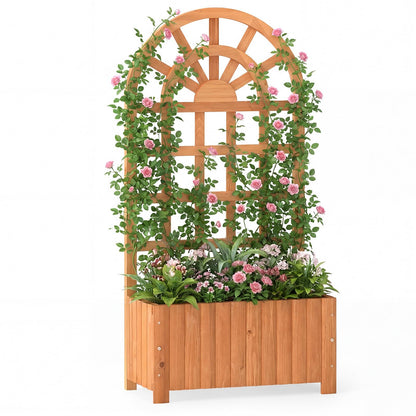 Garden Planter with Trellis, Wooden Raised Bed with Drainage Holes