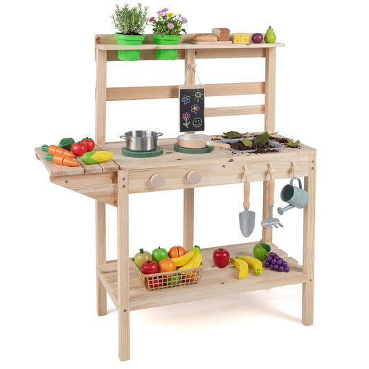 Mud Kitchen, Outdoor Kids Play Kitchen with Stoves, Sink, Rotation Knobs