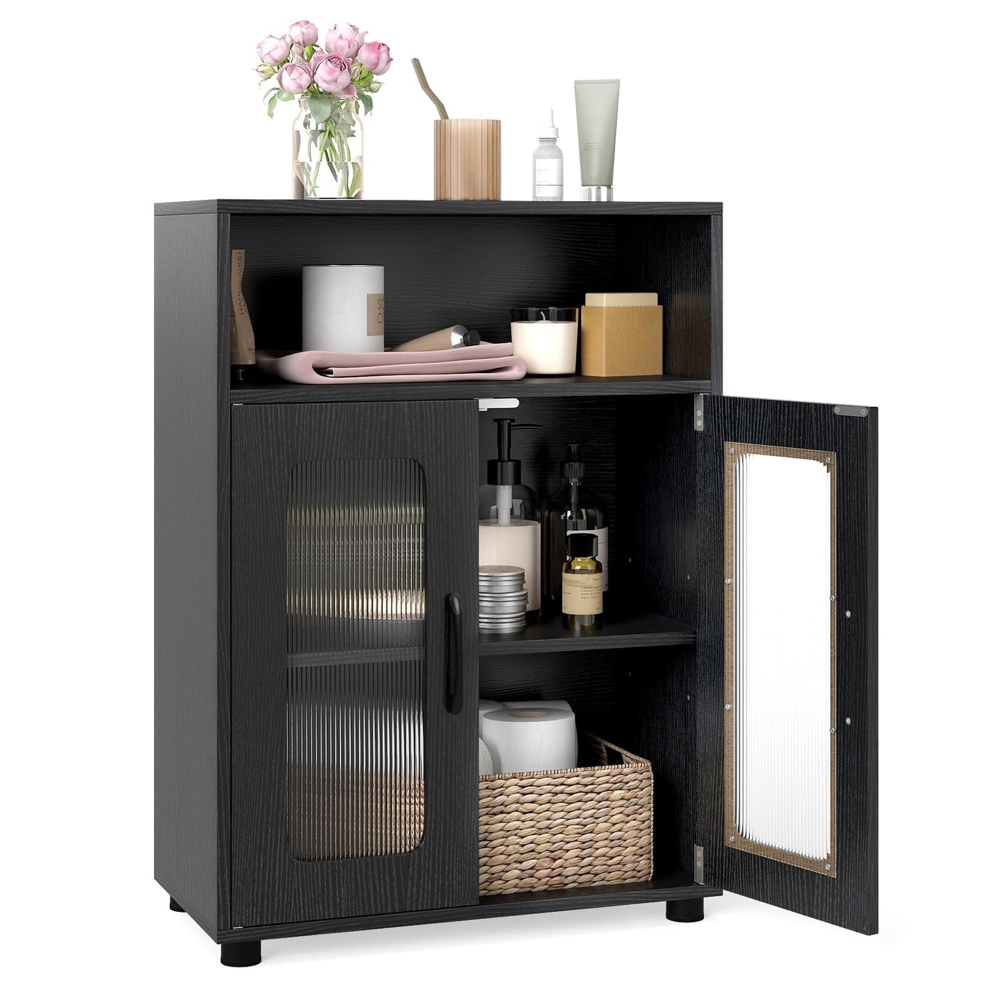 Bathroom Cabinet Freestanding Cabinet with 2 Doors and 3-Level Adjustable Shelf