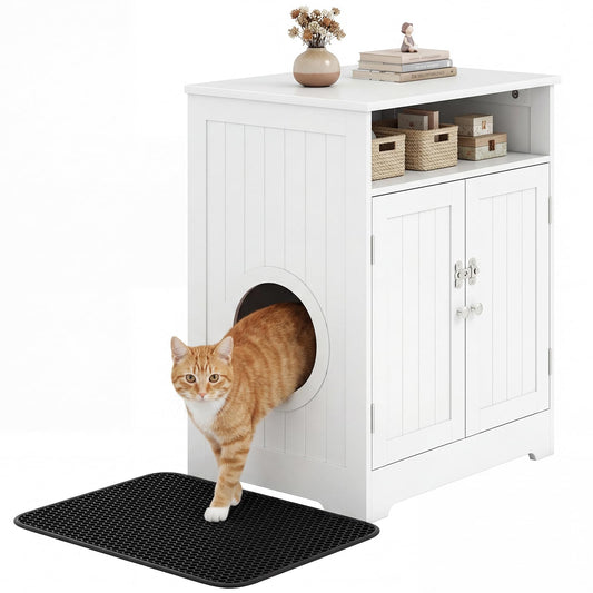 Cat Litter Box Enclosure, Wooden Kitty Hidden Washroom Furniture