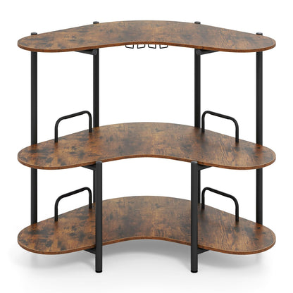 3-Tier Home Bar Unit with Stemware Racks and Storage Shelves