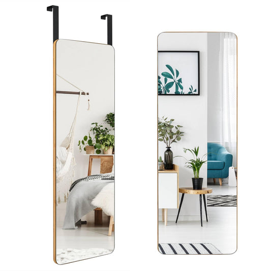 Rectangle Wall Mounted Mirror with Bamboo Frame and Round Corners