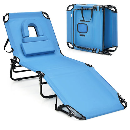 Folding Sun Lounger, 5-Position Adjustable Reclining Tanning Chair