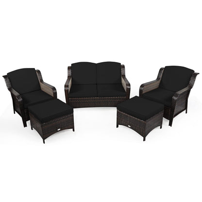 5 Pieces All-Weather Outdoor Sectional Conversation Set for Balcony Yard Lawn