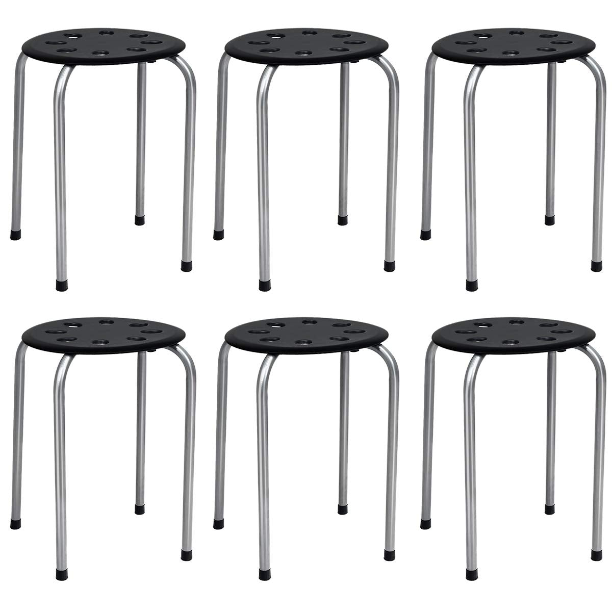 GiantexUK 6PCS Stacking Stools, Set of 6 Plastic Round Bar Stools with Metal Frame & Anti-Slip Foot Mats