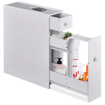 Slim Storage Cabinet with Slide-out Drawers and Flip open Top Cover