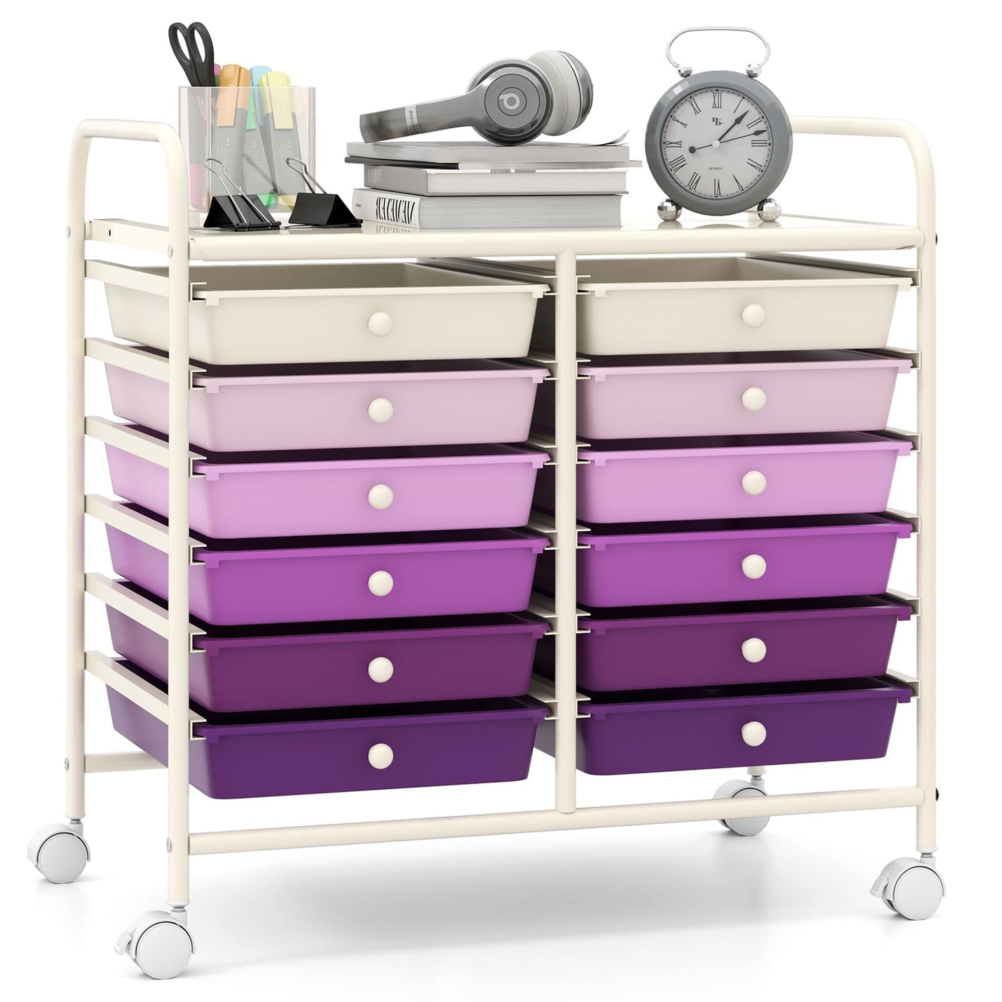 Metal Frame Utility Storage Organizer Cart with Lockable Wheels