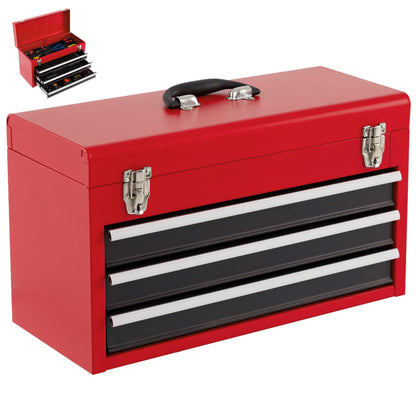 Portable Steel Tool Box with 3 Drawers and Top Storage Tray