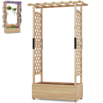 GiantexUK Raised Garden Bed with Arch Trellis, Wooden Garden Planter Box with Drainage Holes