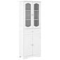 160cm Freestanding Linen Tall Bathroom Storage Cabinet with 2 Glass Doors