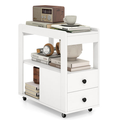 Narrow Bedside Table with 2 Drawers for Small Space