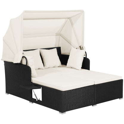 Garden Rattan Daybed with Retractable Canopy and Cushions
