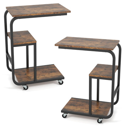 C shaped End Table Space-saving Couch Table with Shelves