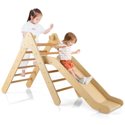 2 in 1 Wooden Triangle Climbing Toy with Gradient Adjustable Slide