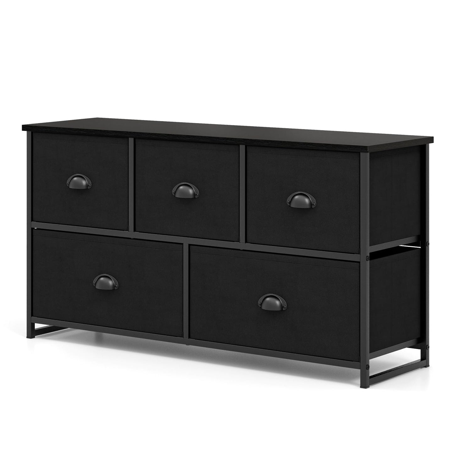 Fabric 5 Drawer Dresser Cabinet with Wooden Top