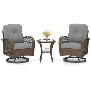 3 Pieces Patio Rattan Bistro Set with Cushions and Pillows