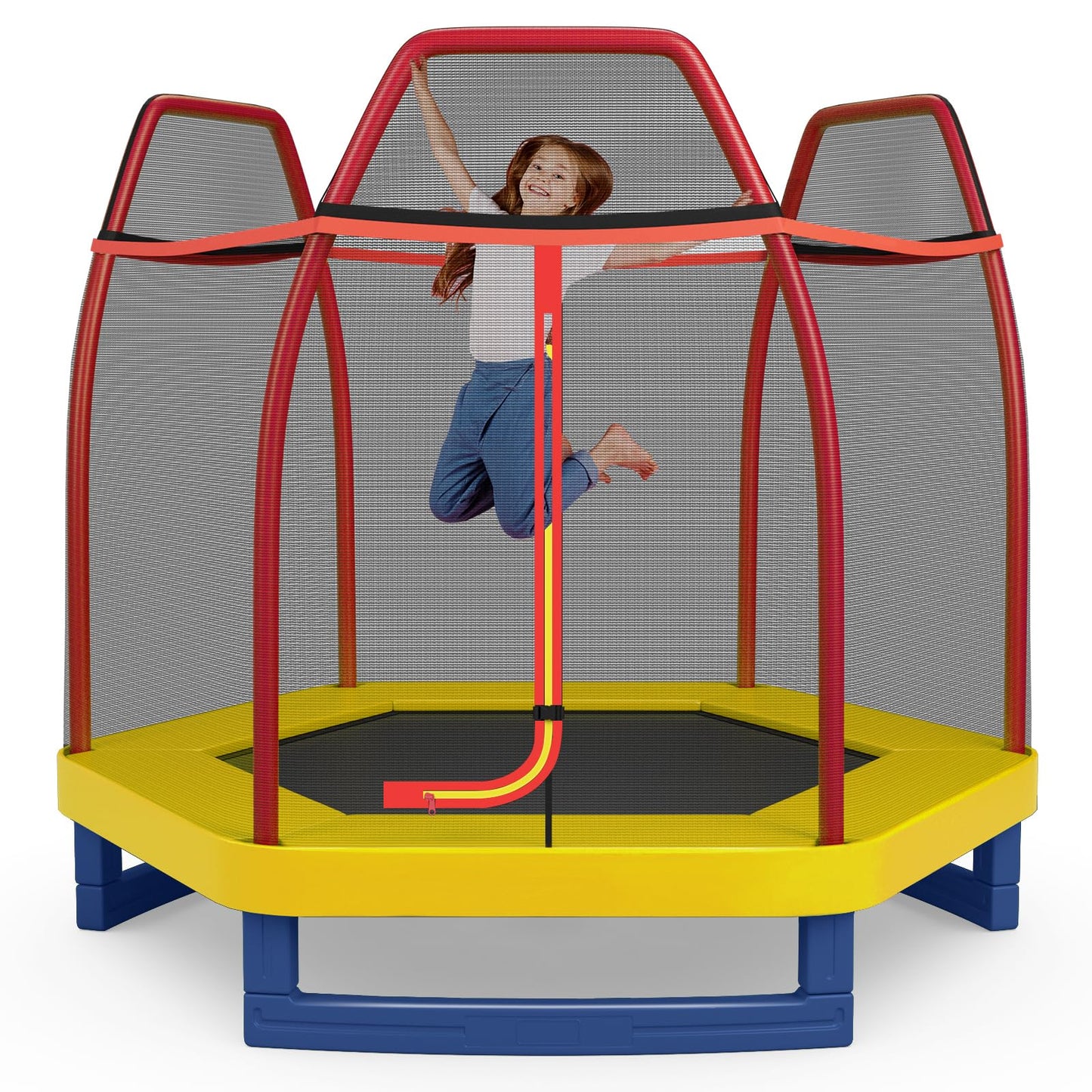 7ft Kids Trampoline  Heavy Duty Hexagonal Trampolines with Safety Enclosure Net