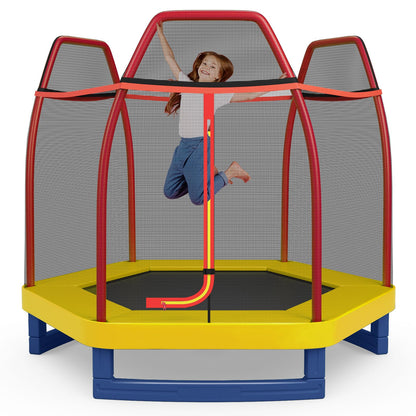7ft Kids Trampoline  Heavy Duty Hexagonal Trampolines with Safety Enclosure Net