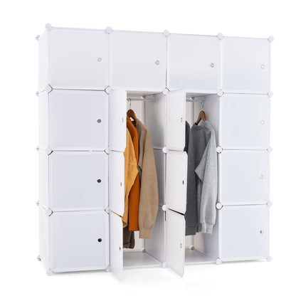 16 Cube Cabinet Storage Organizer with 2 Clothes Hanging Rails