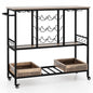 3 Tiers Bar Cart on Wheels with Glass Racks