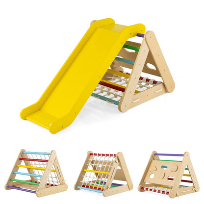 4 in 1 Wooden Triangle Climbing Set with Ramp Sliding Board