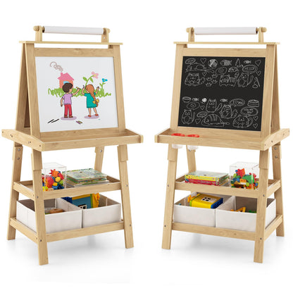 Double Sided Blackboard and Magnetic Whiteboard Easels with Paper Roll