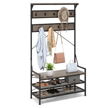 4 In 1 Coat Rack with 11 Hanging Hooks and Shoe Bench for Mudroom