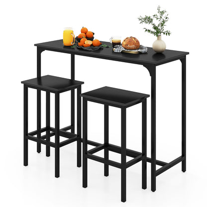 3 Piece Dining Table Set with High Top Rectangular Pub Table and Chairs