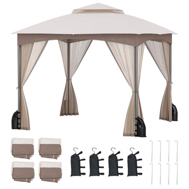 Garden Gazebo with Netting Sidewalls and 4 Sandbags