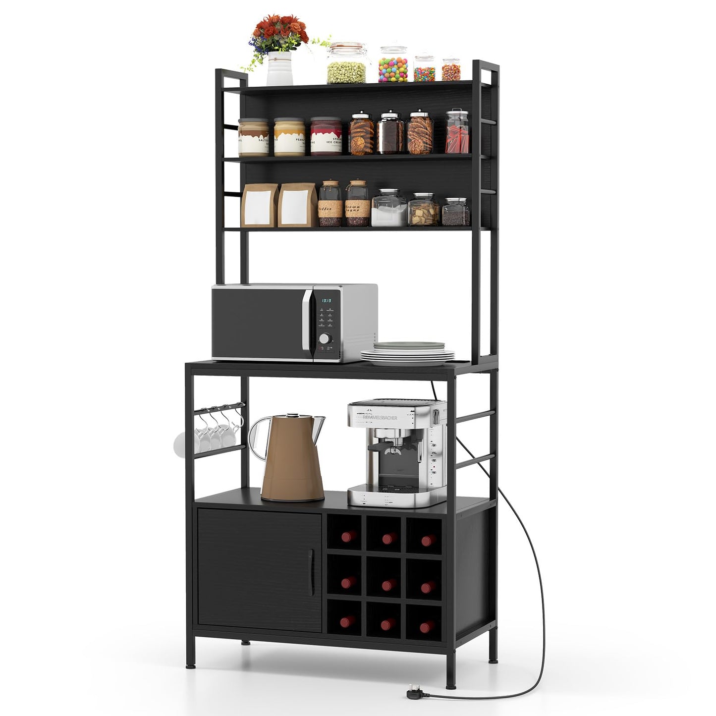 Bakers Rack with Power Outlet and Heavy Duty Metal Frame