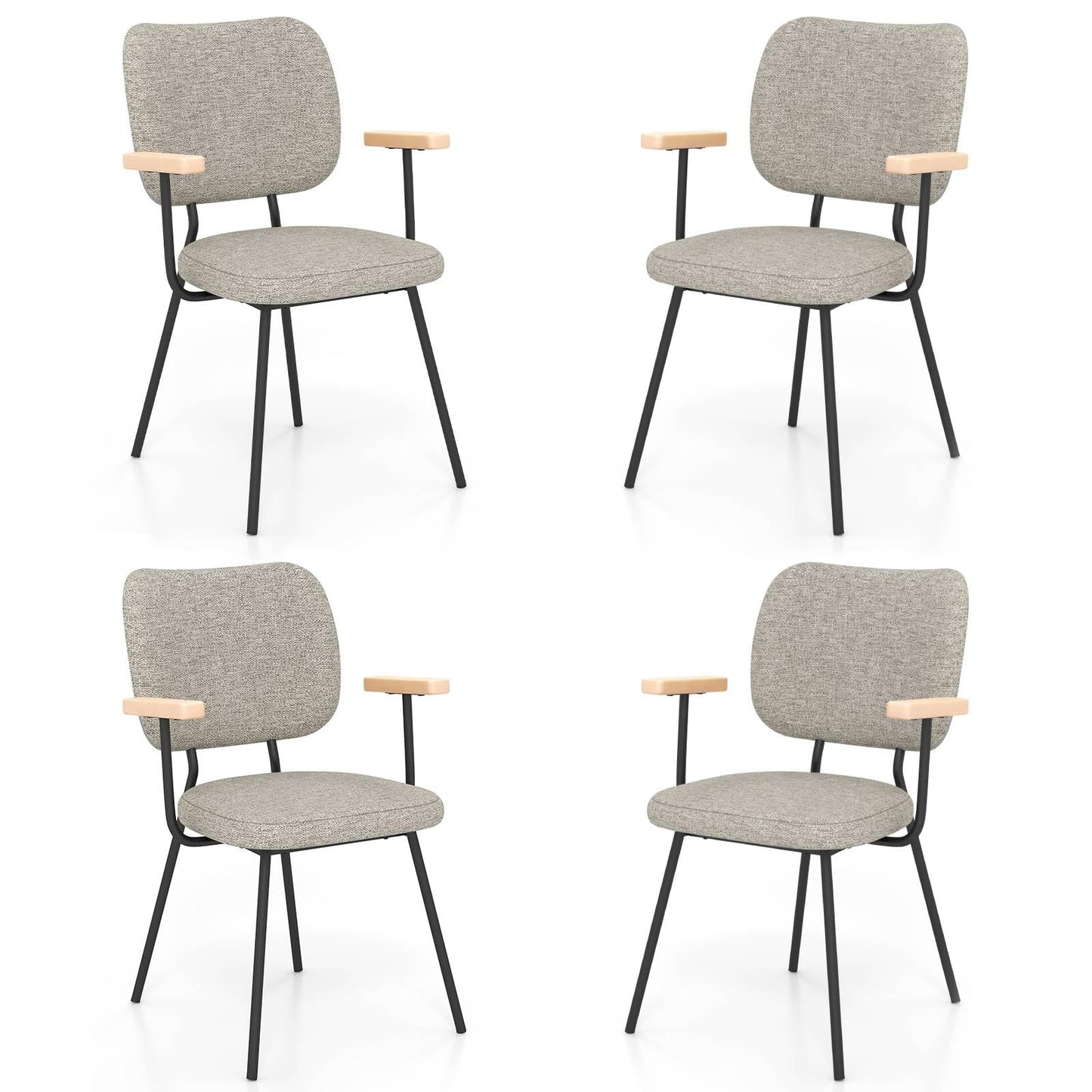 GiantexUK Dining Chairs Set of 2/4, Upholstered Linen Fabric Kitchen Chairs with Metal Legs