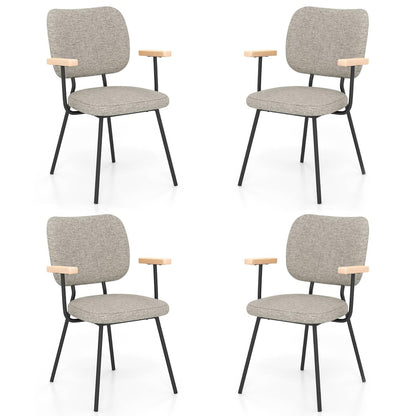 GiantexUK Dining Chairs Set of 2/4, Upholstered Linen Fabric Kitchen Chairs with Metal Legs