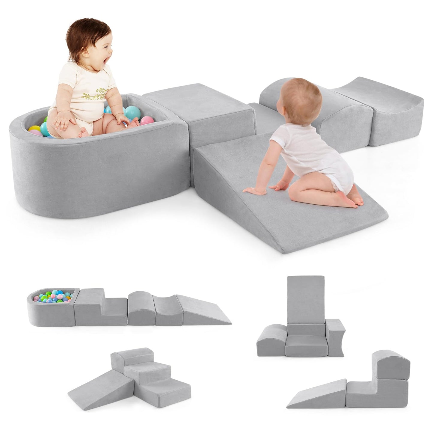 5 Piece Climb and Crawl Playset with Ball Pit for Kids