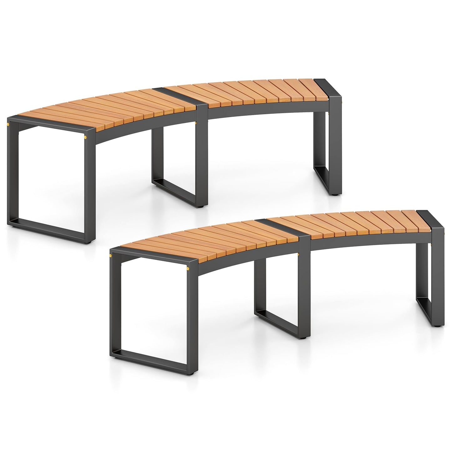 Acacia Wood Fire Pit Bench with Slatted Seat Metal Legs
