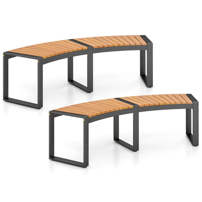 Acacia Wood Fire Pit Bench with Slatted Seat Metal Legs