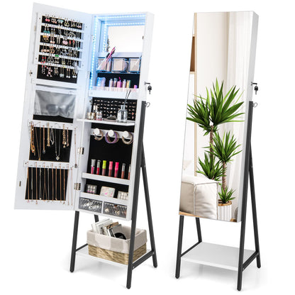 Lockable Floor Jewelry Armoire Organizer with Full Length Mirror