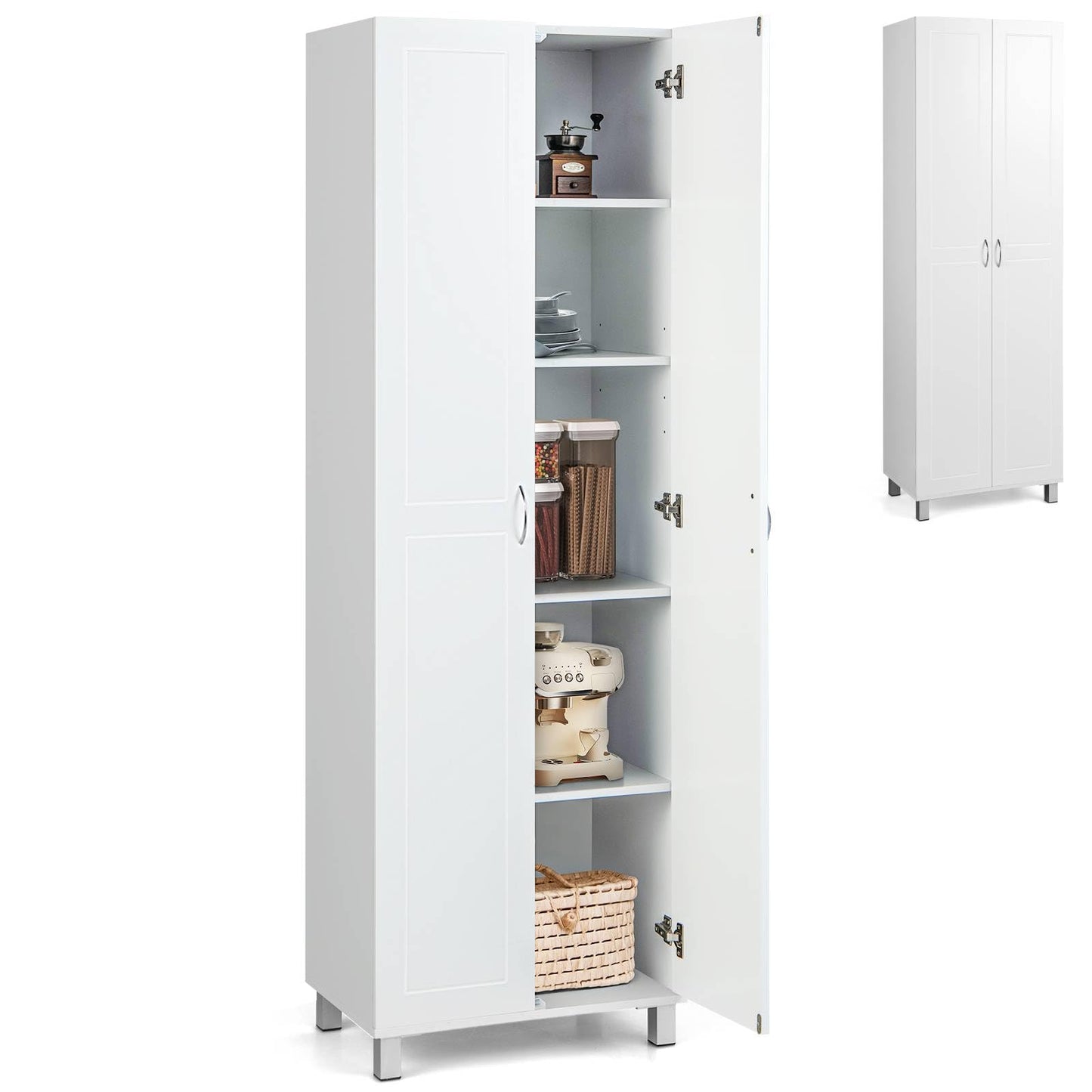 Double Door Tall Storage Cabinet with Adjustable Shelf and Anti tilt Design