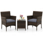 3 Pieces Patio Rattan Furniture Set with Soft Cushions and Glass Top Table