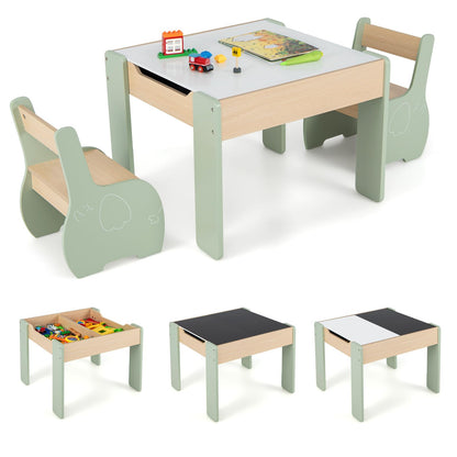 Wooden Kids Table and Chair Set with Hidden Storage